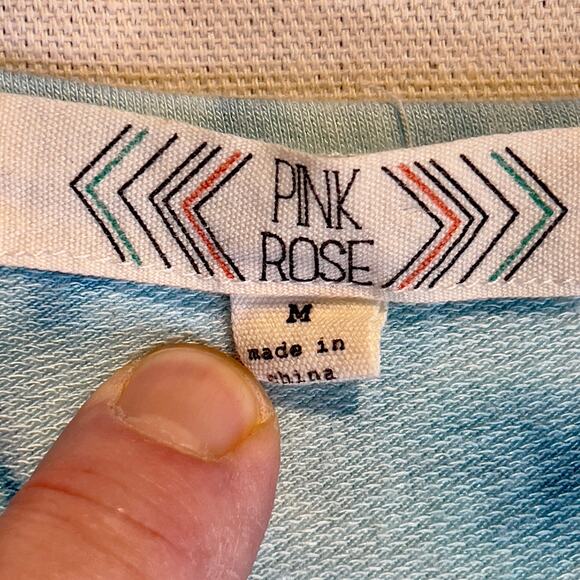 Pink Rose Blue Tye Dye Wavy Hem Long Sleeve Shirt Woman's M Rayon/ Spandex Blend - Picture 2 of 10